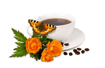 Mug with coffee and flowers on white background  by larisa-koshkina