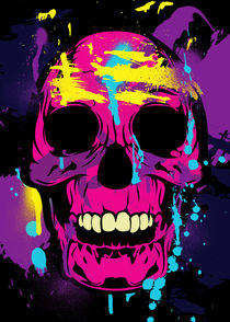 Colorful Skull with Paint Splatters and Drips by Denis Marsili