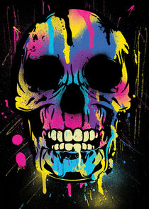 Colorful Skull with Paint Splatters and Drips  von Denis Marsili
