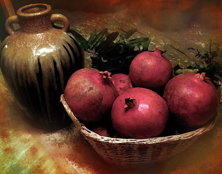 Pomegranates-basket-and-clay-jar-14x11