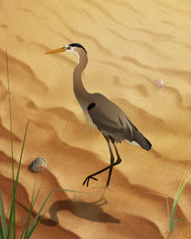 Heron On Golden Sands by Peter  Awax