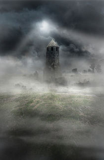 Foggy landscape with dark tower by Jarek Blaminsky