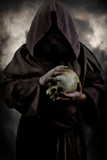 Hooded man with a skull by Jarek Blaminsky