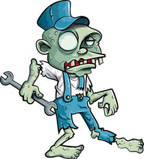 Cartoon zombie plumber with wrench by Anton  Brand
