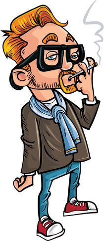 Cartoon hipster smoking a cigarette. by Anton  Brand
