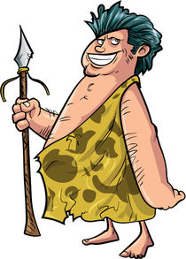 Cartoon caveman with a spear. Isolated on white von Anton  Brand