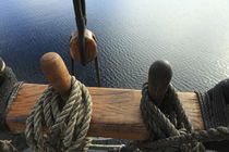 Belaying pins on a ship and calm blue sea by Intensivelight Panorama-Edition