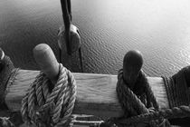 Belaying pins on a tall ship and calm waters - monochrome by Intensivelight Panorama-Edition