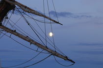 Moon shining through reefed sails on a tall ship von Intensivelight Panorama-Edition