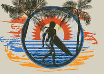 Surf Summer Sun and Palm Trees and Paint Brushes by Denis Marsili