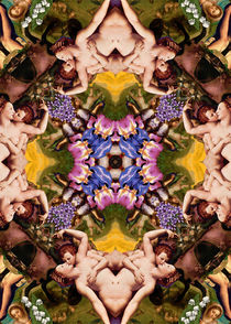 Floral  abstract rennaisance pattern with angels kissing by Mihalis Athanasopoulos