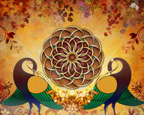 Autumn Serenade - Mandala Of The Two Peacocks von Peter  Awax