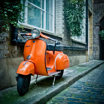 Classically Italian Orange Vespa Scooter, London von Moorstone Images