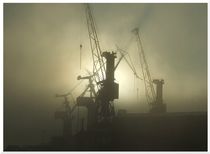 Hamburger Hafenkräne im morgendlichen Nebel von Ariane Gramelspacher
