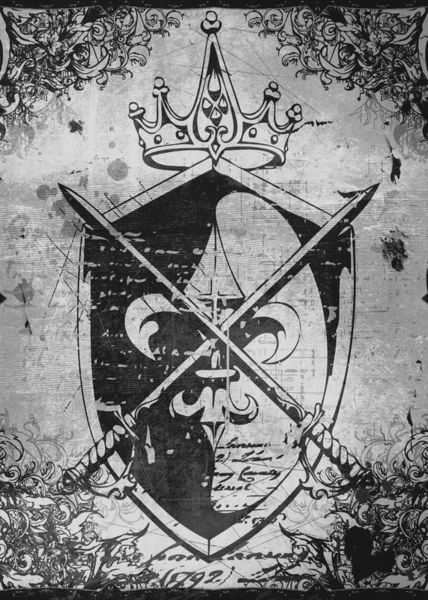Heraldry-shield-crown-swords-aw-bw