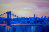 Blue Manhattan Skyline with Bridge and Vanilla Sky- by M.  Bleichner