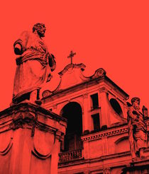 Statue and Crucifix in Red von Valentino Visentini