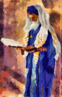 Jewish rabbi reads from the Bible by Vincent Monozlay