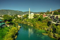 Mostar River and Mosque  by Rob Hawkins