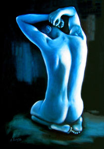 Männerakt in Blau - erotische Gemälde  by Marita Zacharias