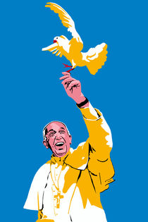 Papst mit Taube Blau von Robert Bodemann