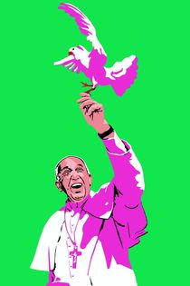 Papst mit Taube Gruen by Robert Bodemann