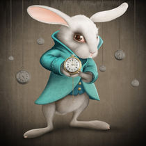 White rabbit with clock von Giordano Aita