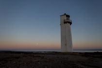 Southerness Lighthouse Moonrise at Sunset by Derek Beattie