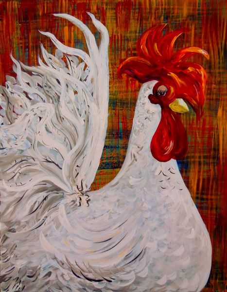 White-rooster-painting