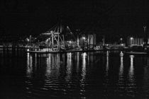 Ancona harbour at night. Monotone. by Colin Metcalf