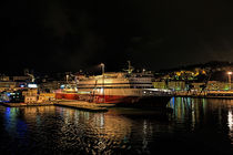 Ancona harbour at night. by Colin Metcalf
