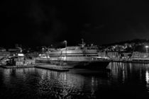 Ancona harbour at night. Monotone. by Colin Metcalf
