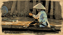 Asian woman in a boat von Wolfgang Pfensig