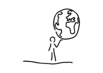 Mann traegt Welt Weltkugel Globus von lineamentum