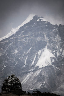 A stupa and the massive peak of Pandim by Brent Olson