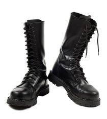 Pair of black leather bovver boots by Arletta Cwalina