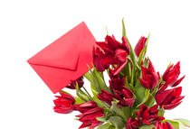 tulips bouquet with red envelope by Arletta Cwalina