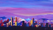 Denver Colorado Skyline with luminous Rocky Mountains by M.  Bleichner