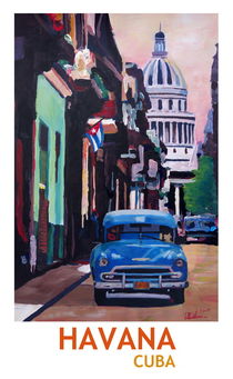 Poster Havana Cuba Street Scene Oldtimer Retro by M.  Bleichner