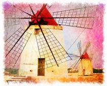 Old windmill in sicily by lanjee chee