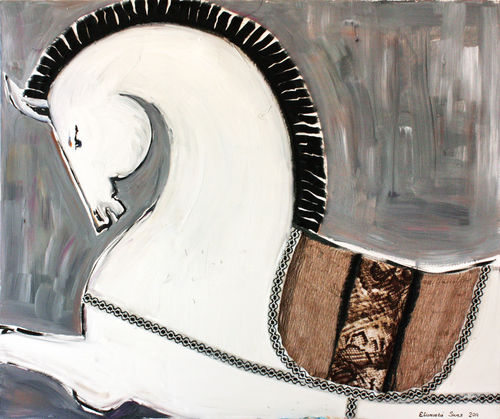 White-warrior-horse-100-x-120-cm-oil-on-canvas-mixed-media-collage-2011