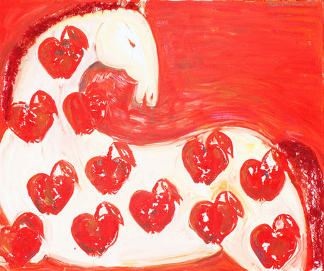 Red-horse-with-apples-100-x-120-cm-oil-on-canvas-mixed-media-collage-2011