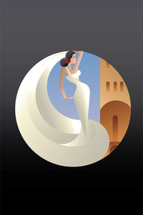 Art Deco styled Spain Flamenco dancer on sity landscape von Jera RS