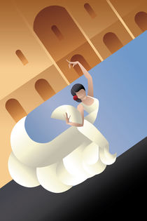 Art Deco  styled Spain Flamenco dancer on sity landscape von Jera RS