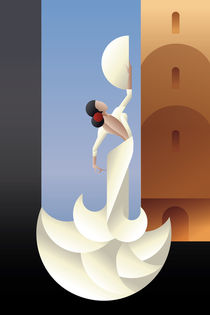 Art Deco  styled Spain Flamenco dancer on sity landscape by Jera RS