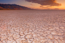 Cracked earth in remote Alvord Desert, Oregon, USA at sunrise by Sara Winter