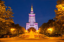 Palace of Culture and Science in Warsaw, Poland at night von Sara Winter