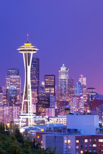 Space Needle and skyline of Seattle, Washington, USA at night by Sara Winter