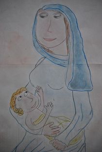 Heilige Maria mit Baby aus Kinderhand... by loewenherz-artwork