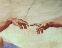 Hands von Gott und Adam, Ausschnitt aus Die Erschaffung Adams, a von Buonarroti Michelangelo
